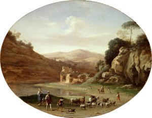 遺跡と人物のいる谷 作： Cornelis van Poelenburch